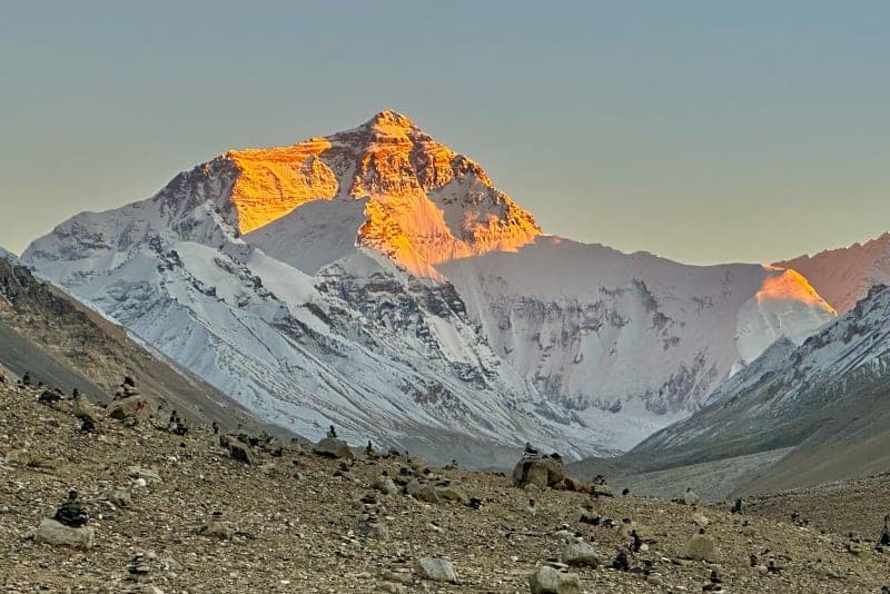 Sunset view of Mt Everest from Rongbuk Monastery or EBC